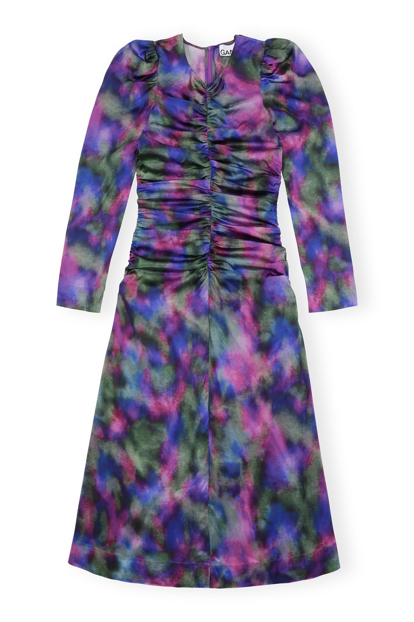 Lila Seidensatin-Midikleid mit O-Ausschnitt, Elastane, in colour Simply Purple - 1 - GANNI