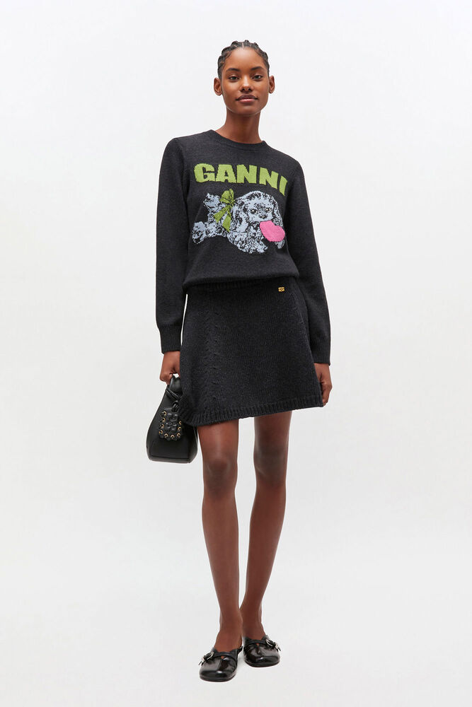 Dark Grey Wool Mini Skirt, Phantom