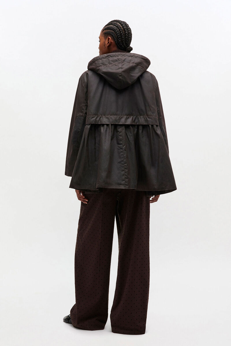 Peplum Wax Jacket in Green, Cotton, in colour Ganache - 2 - GANNI