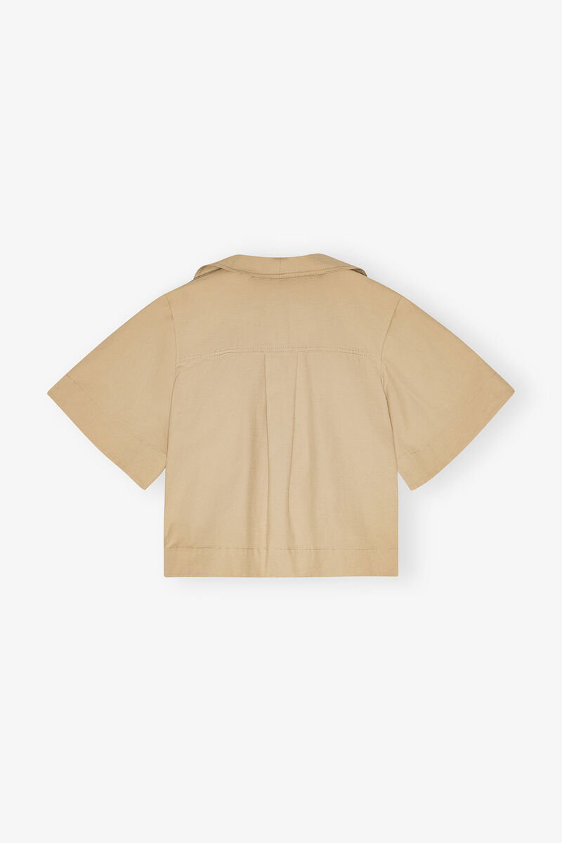 Beige Stretch Cotton Blouse, Linen, in colour Pale Khaki - 4 - GANNI