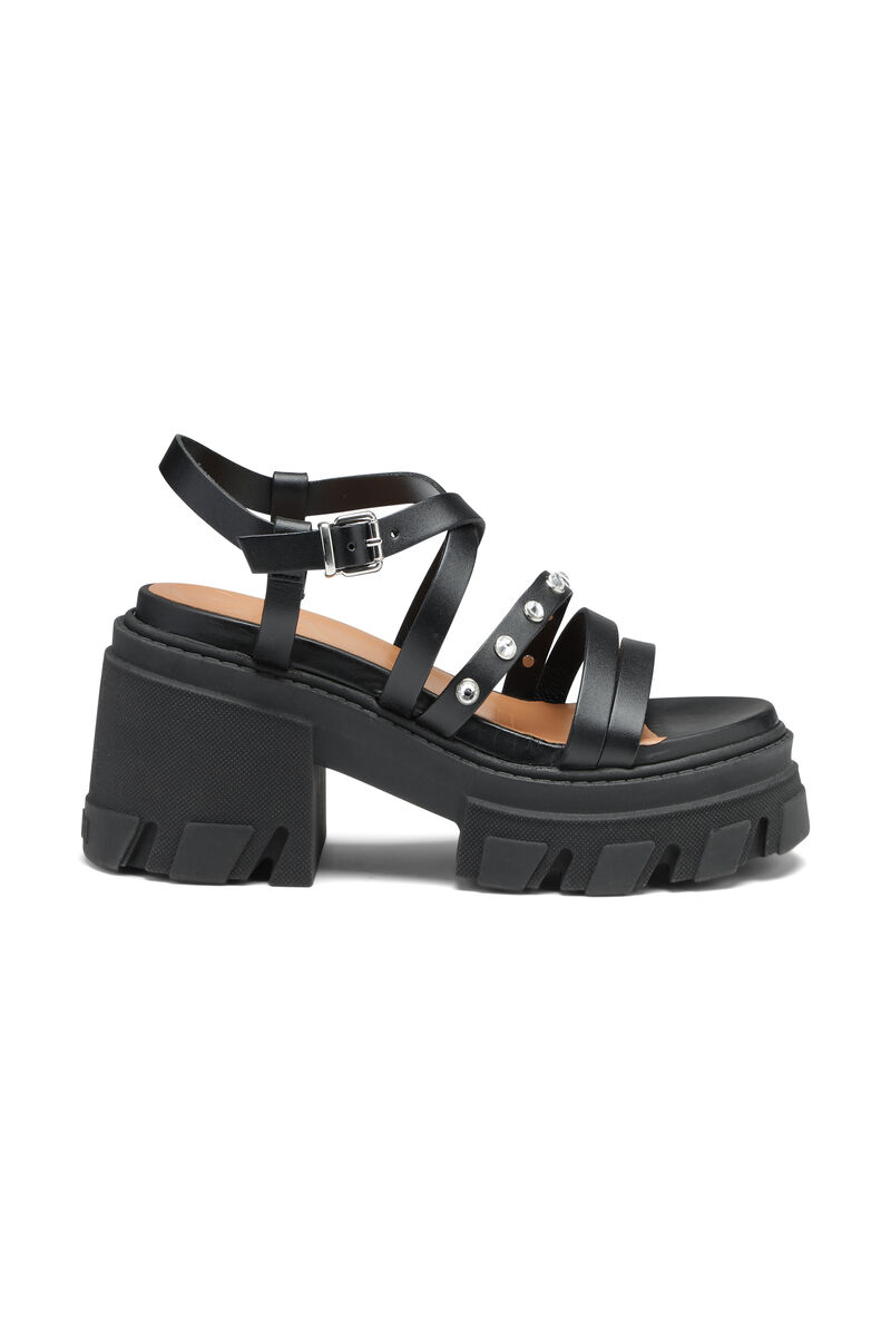Chunky Heeled Sandals, Leather, in colour Black - 1 - GANNI