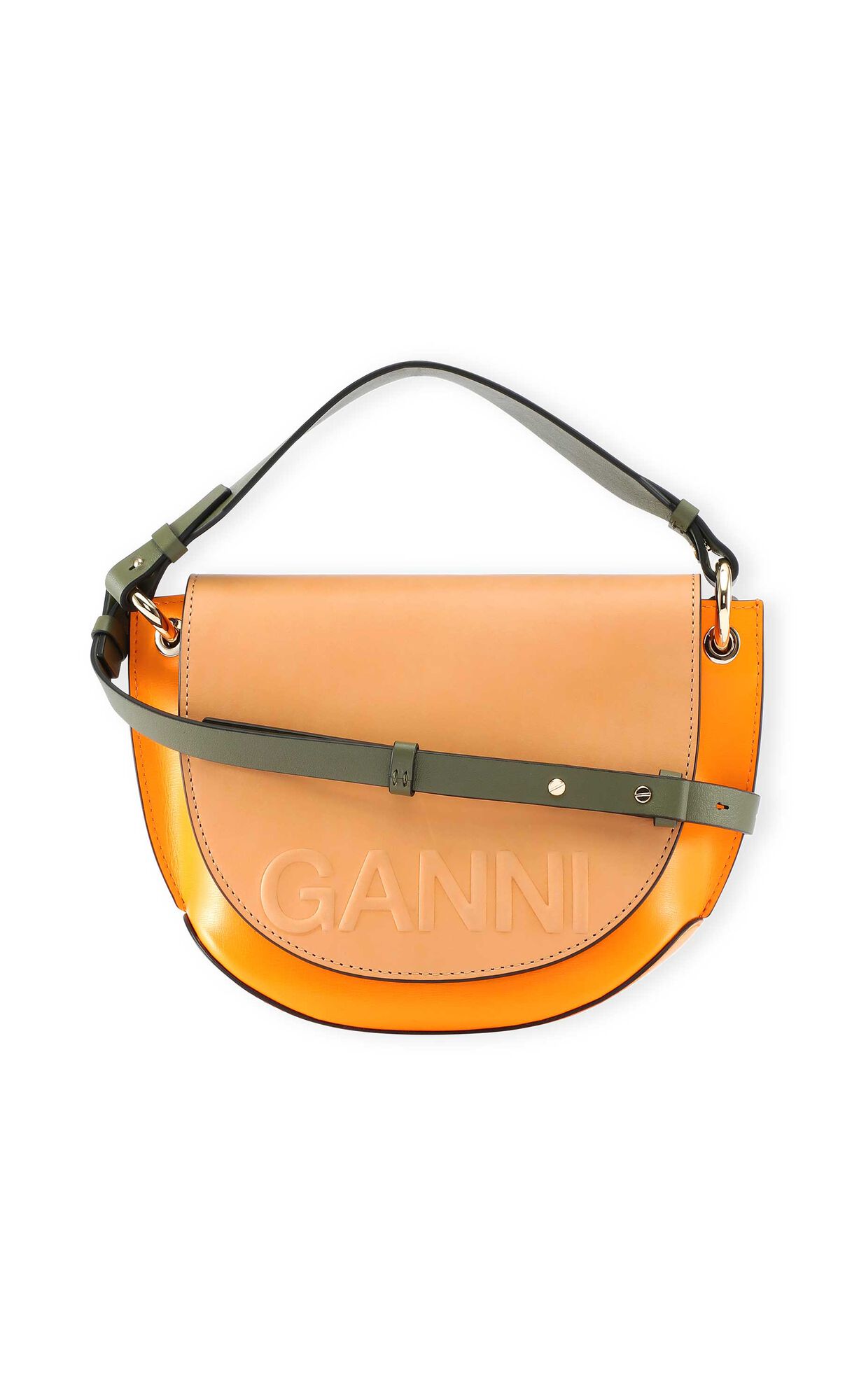 Banner Saddle Bag, Leather, in colour Bright Marigold - 1 - GANNI