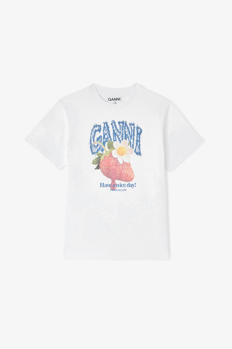 T-shirt with Strawberry, Organic Cotton, in colour Bright White - 1 - GANNI