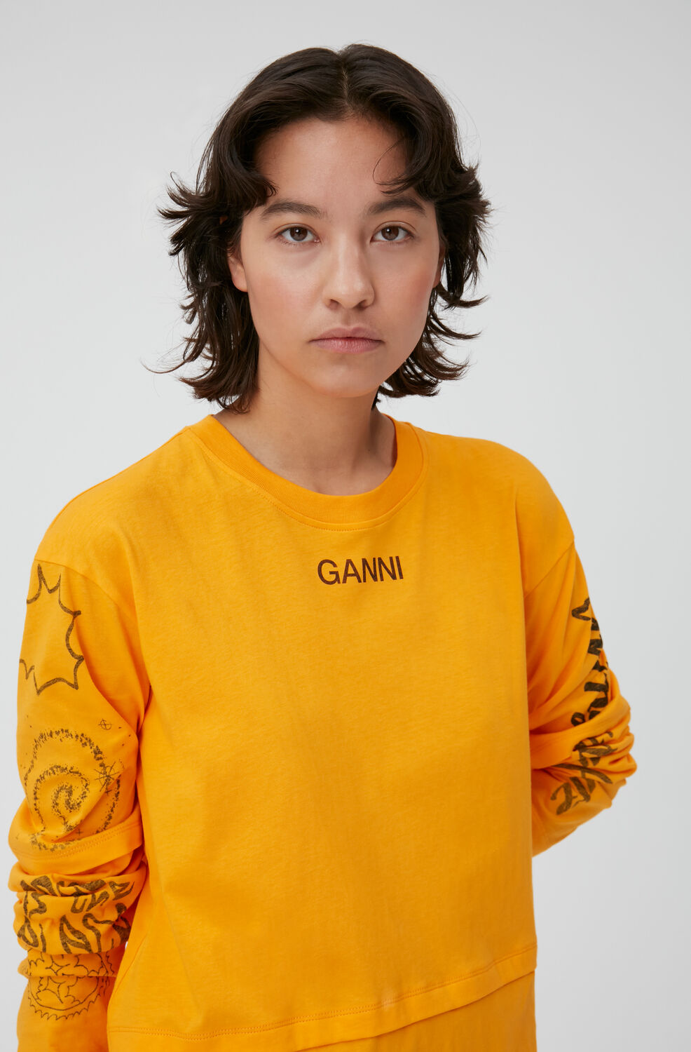 가니 티셔츠 Ganni Space Graphic Tee,Bright Marigold