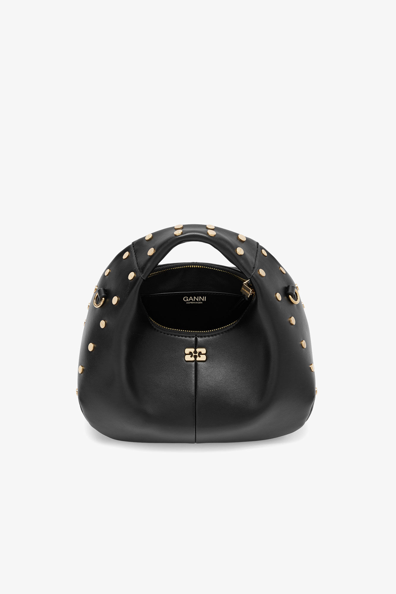 Mini Hobo Bag Studs in Black, Recycled Leather, in colour Black - 3 - GANNI