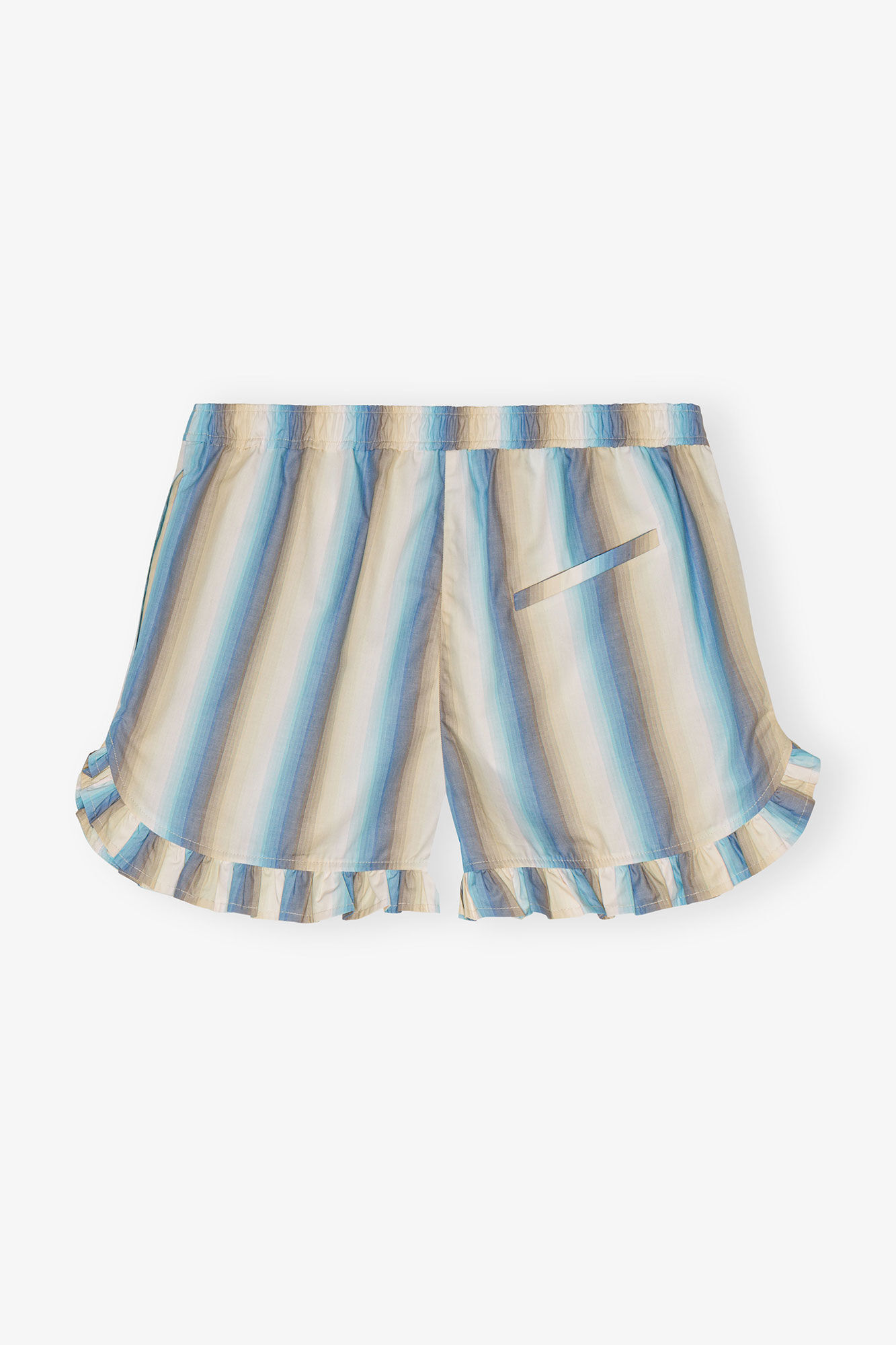 Ombre Stripe Ruffle Shorts, Cotton, in colour Multicolour - 1 - GANNI