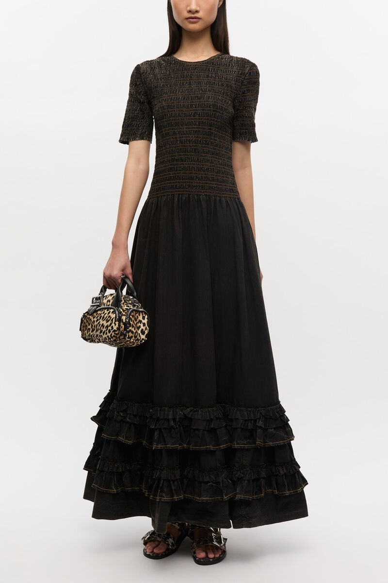 Black Washed Smock Dress, Organic Cotton, in colour Black - 1 - GANNI