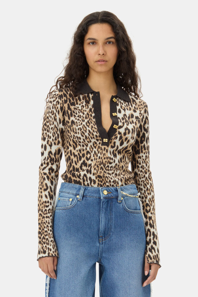 Leopard Knitted-poloskjorte, Leopard