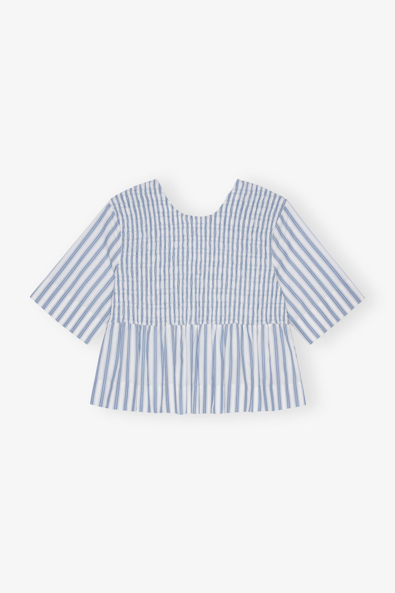 Blue Stripe Cotton Smock Blouse, Cotton, in colour Egret - 1 - GANNI