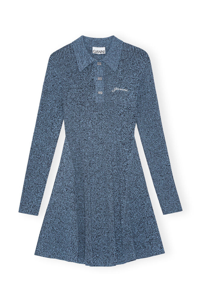 Blue Melange Knit Mini Dress, Silver Lake Blue