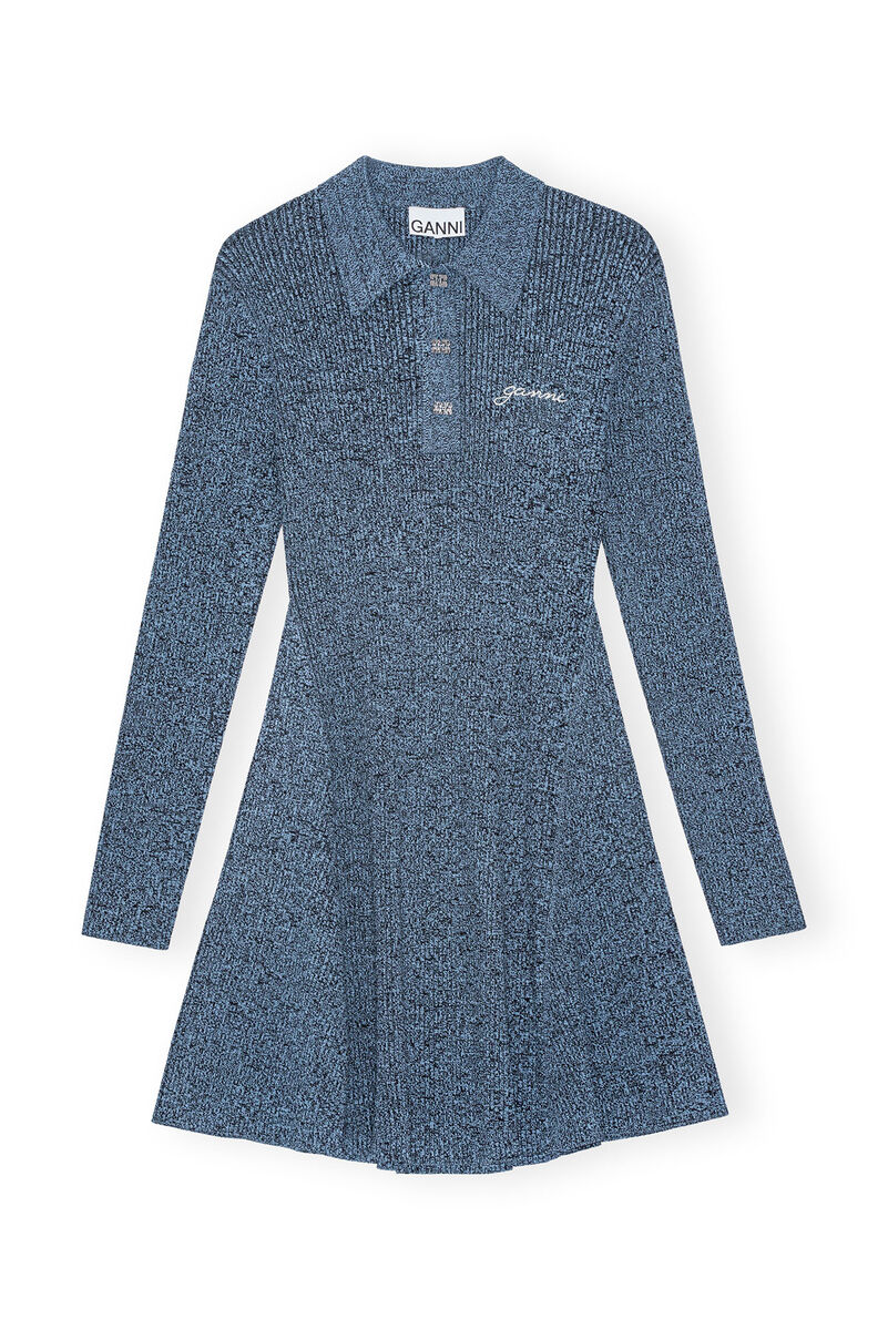 Blue Melange Knit Mini Dress, Elastane, in colour Silver Lake Blue - 1 - GANNI