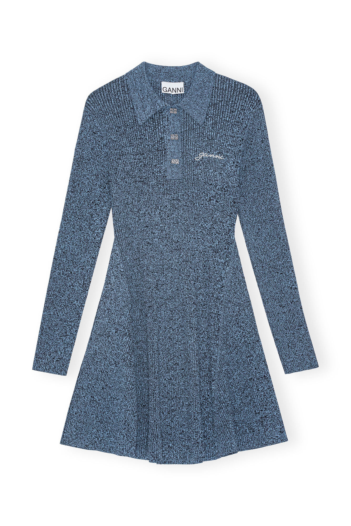 Blue Melange Knit Mini Dress, Elastane, in colour Silver Lake Blue - 1 - GANNI