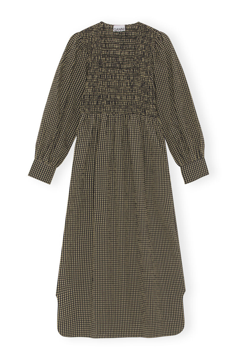 Seersucker Maxi Dress, Cotton, in colour Gingham Starfish - 1 - GANNI
