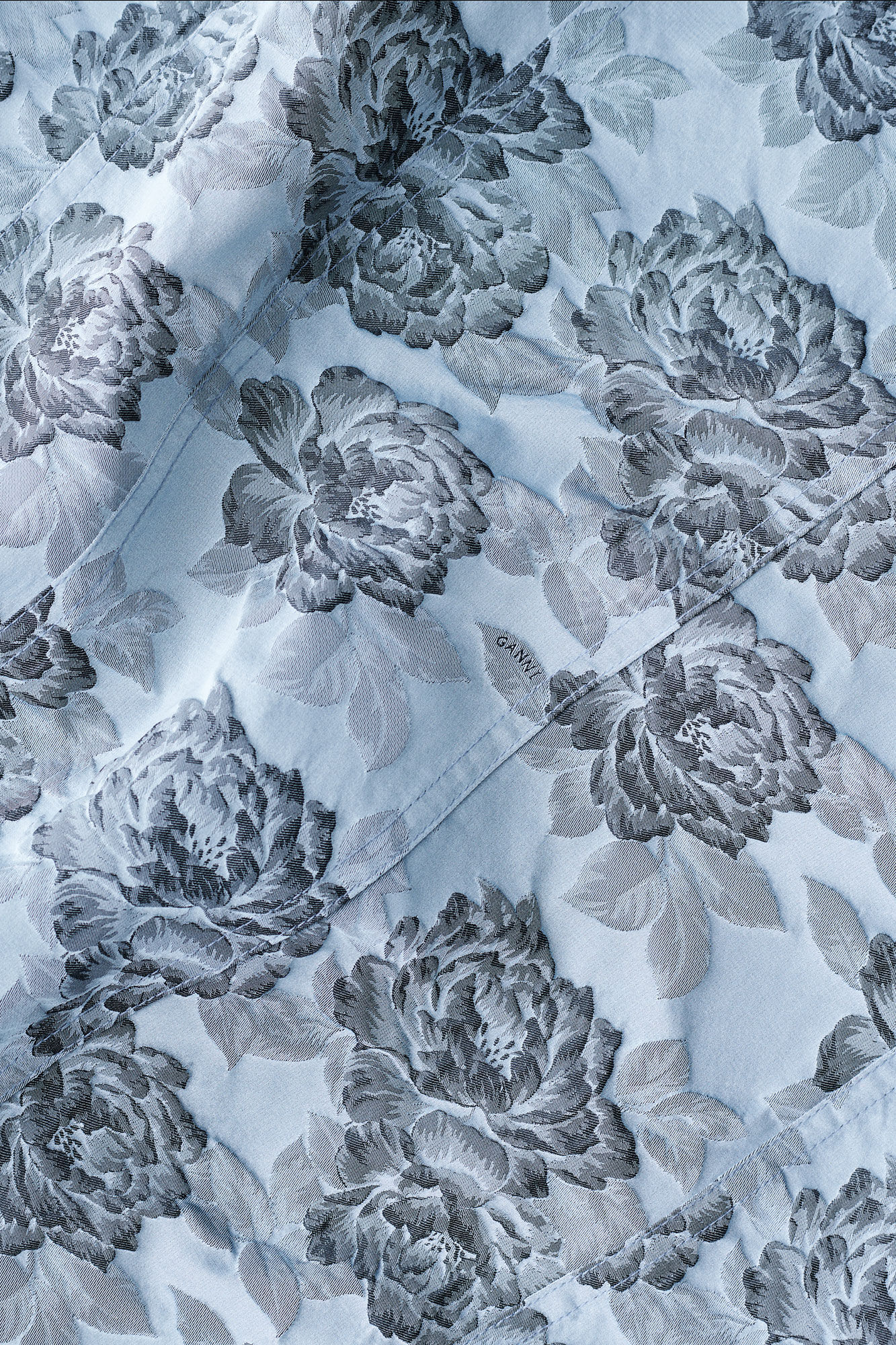 Blue Floral Jacquard A-Line Mini Dress, Polyamide, in colour Illusion Blue - 5 - GANNI