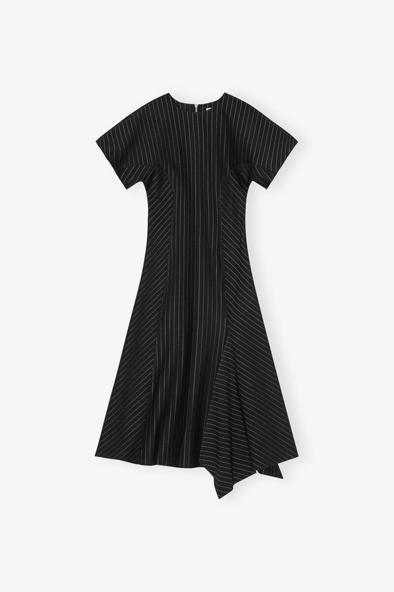 Robe longue noire &agrave; rayures tennis, LENZING&trade; ECOVERO&trade;, in colour Black - 1 - GANNI