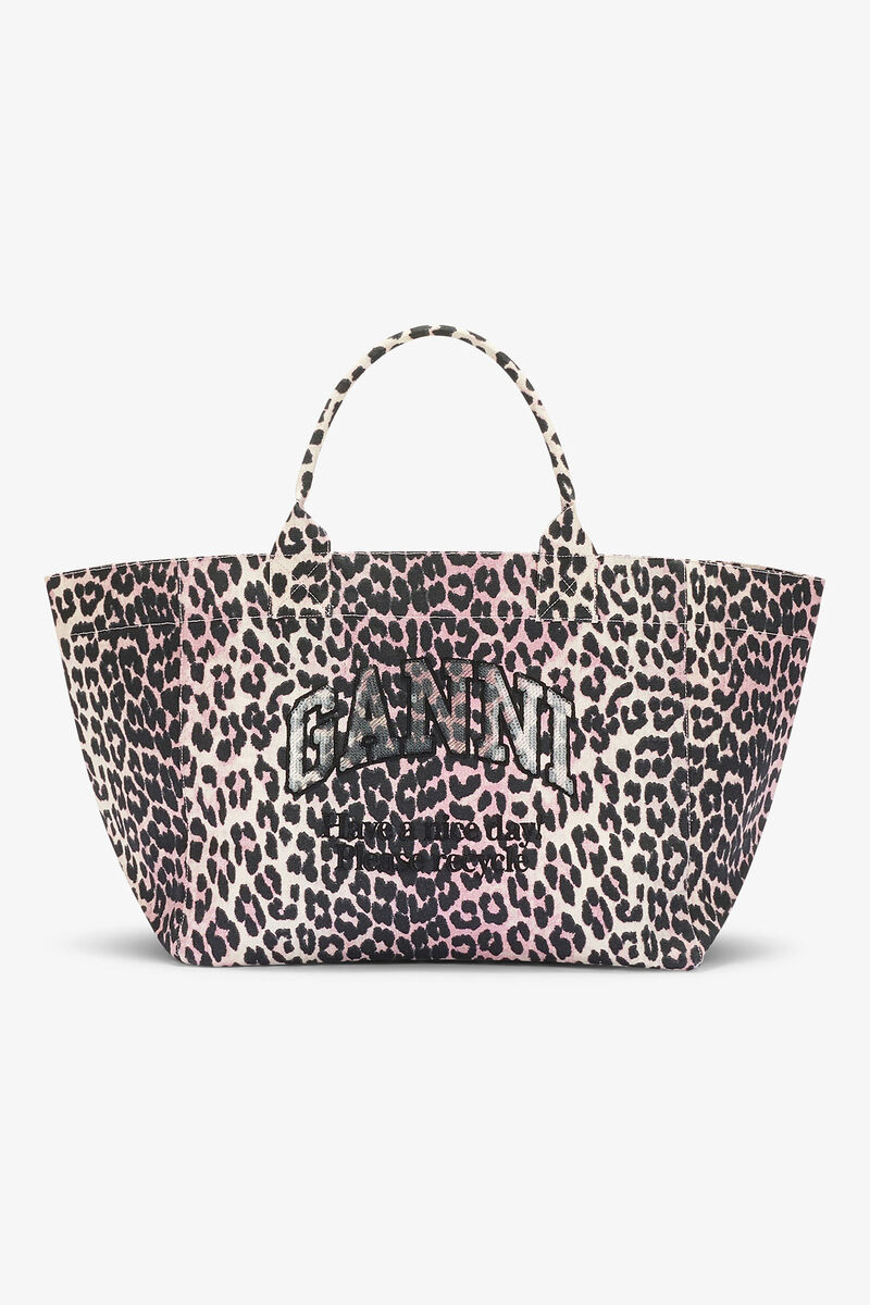 Leopard Sequin XXL Tote, in colour Bleached Mauve - 1 - GANNI
