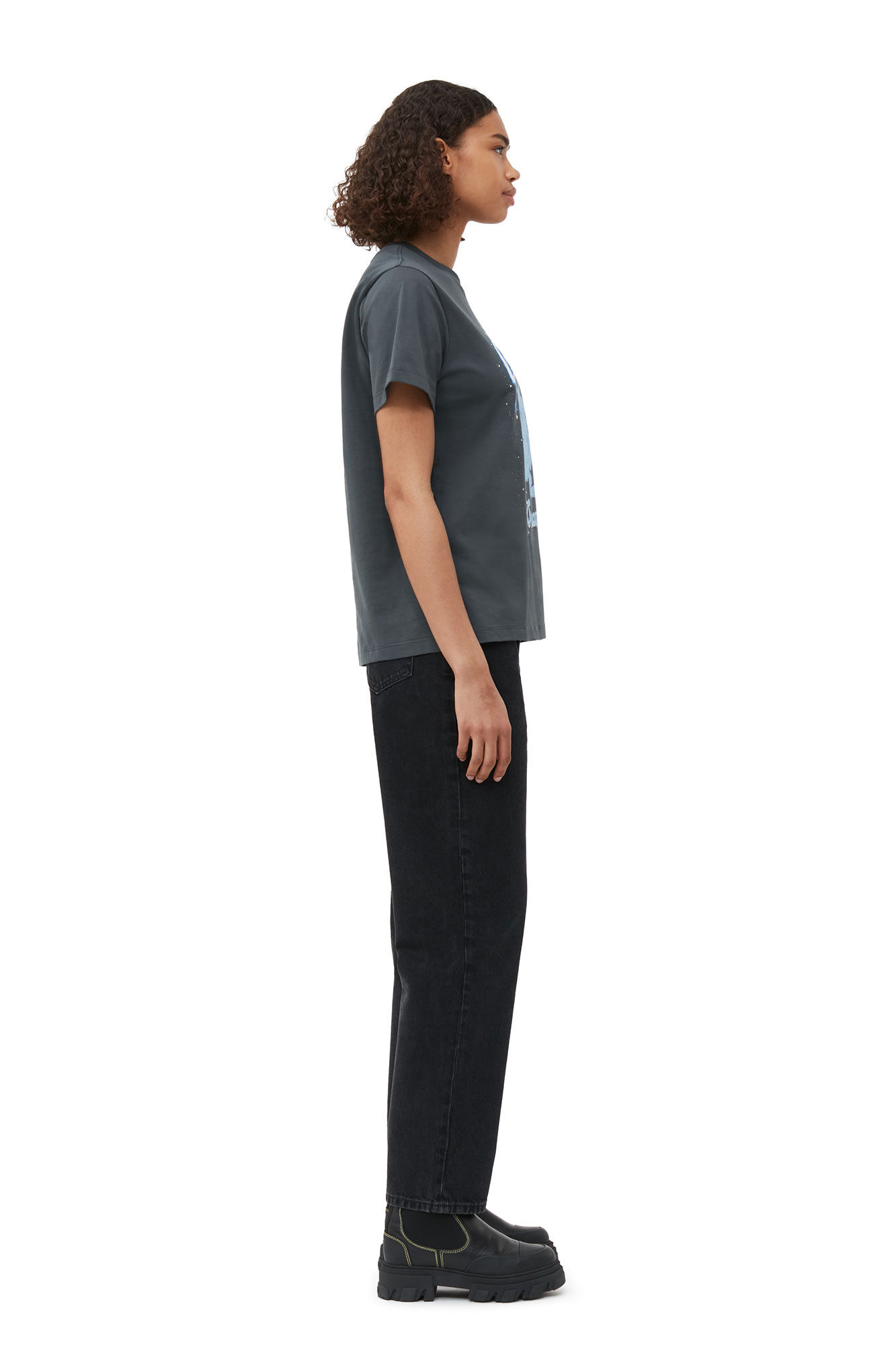 Relaxed Dream Bunny T-shirt, Cotton, in colour Volcanic Ash - 4 - GANNI