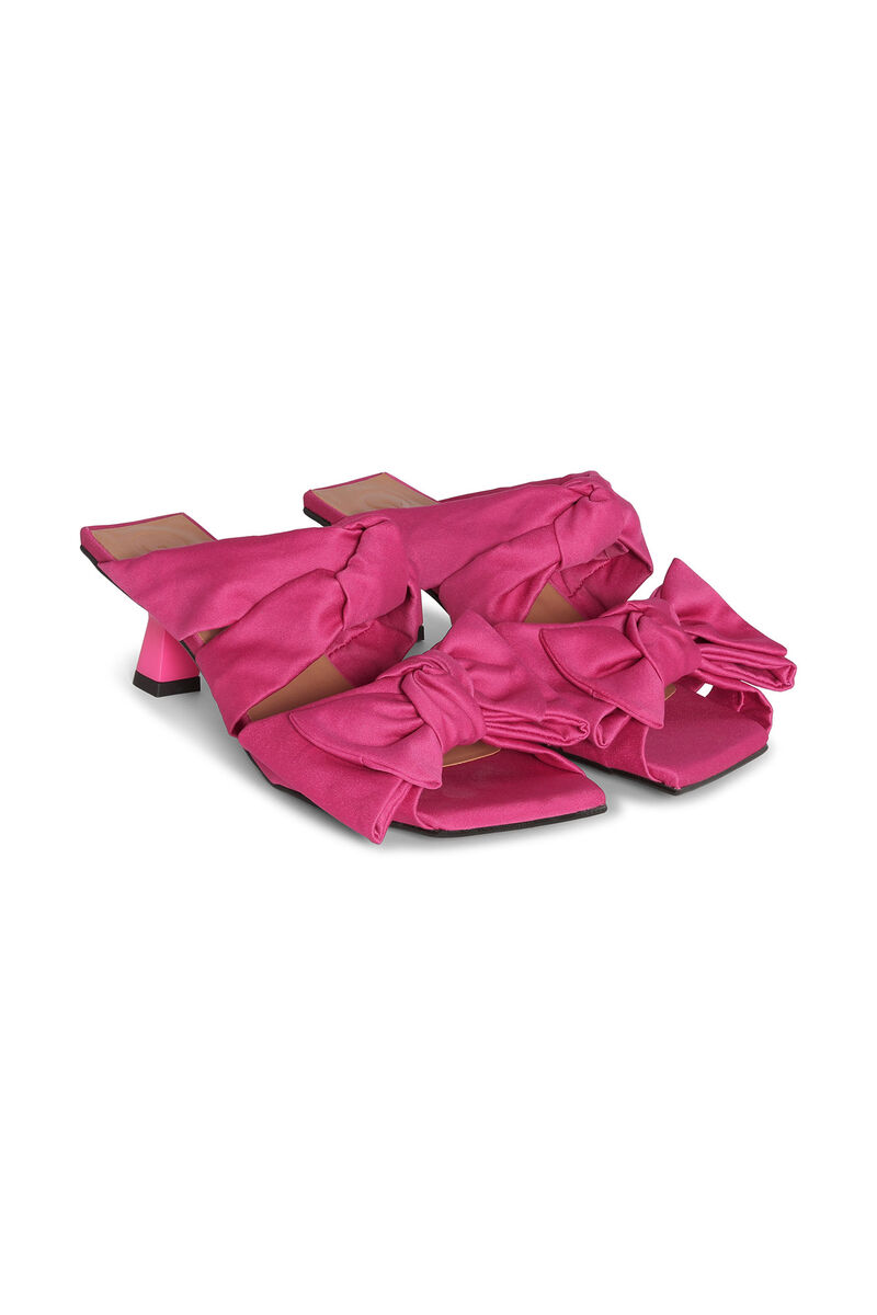 Pink Soft Kitten Heel Bow Mules, Polyester, in colour Love Potion - 3 - GANNI