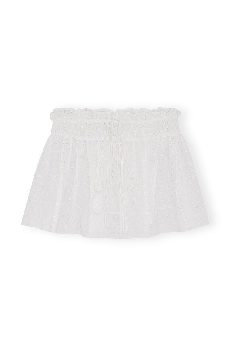 White Broderie Anglaise Mini Skirt, Cotton, in colour Bright White - 1 - GANNI