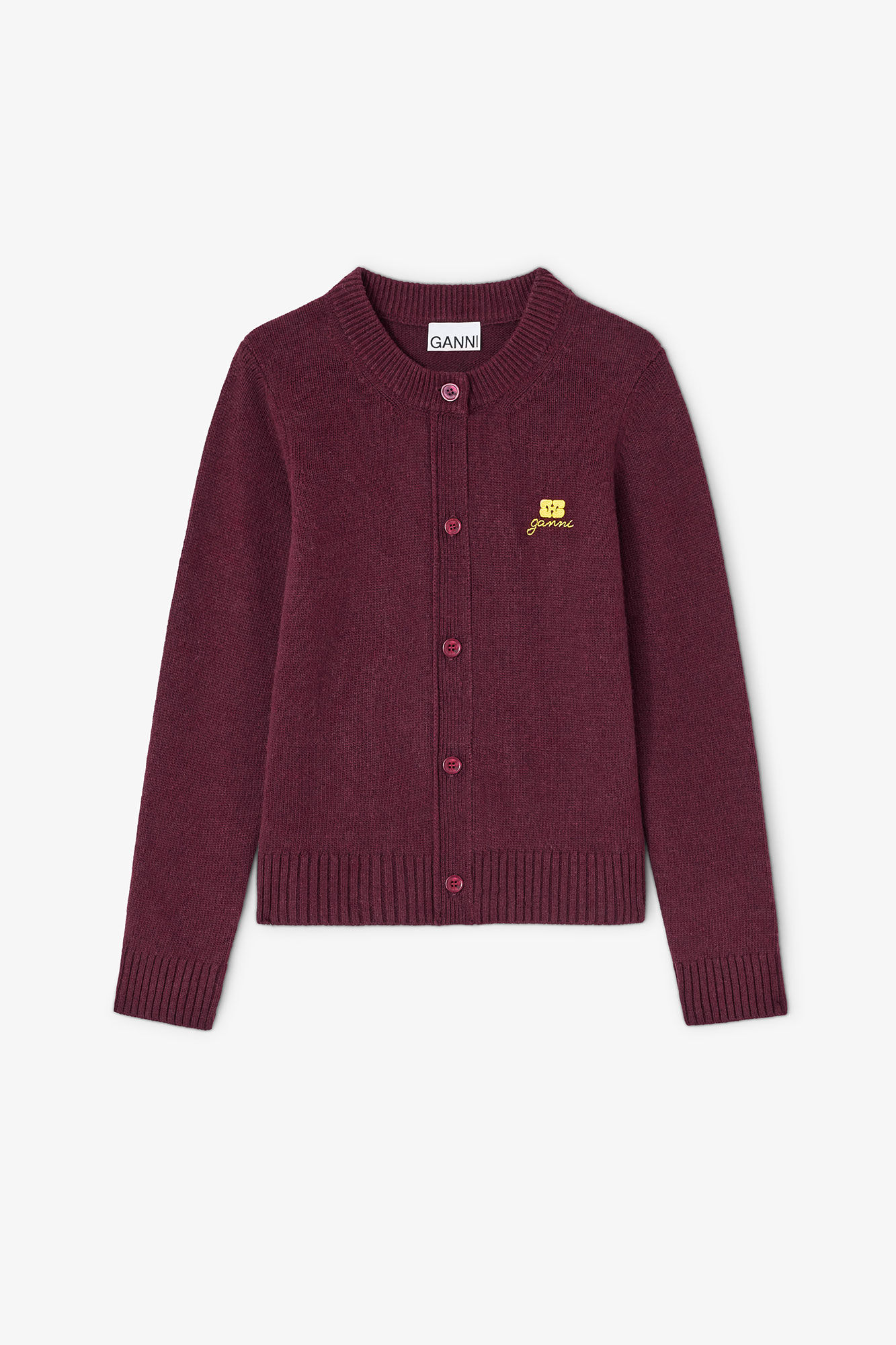 Burgundy Wool Mix Cardigan, Viscose, in colour Burgundy - 1 - GANNI