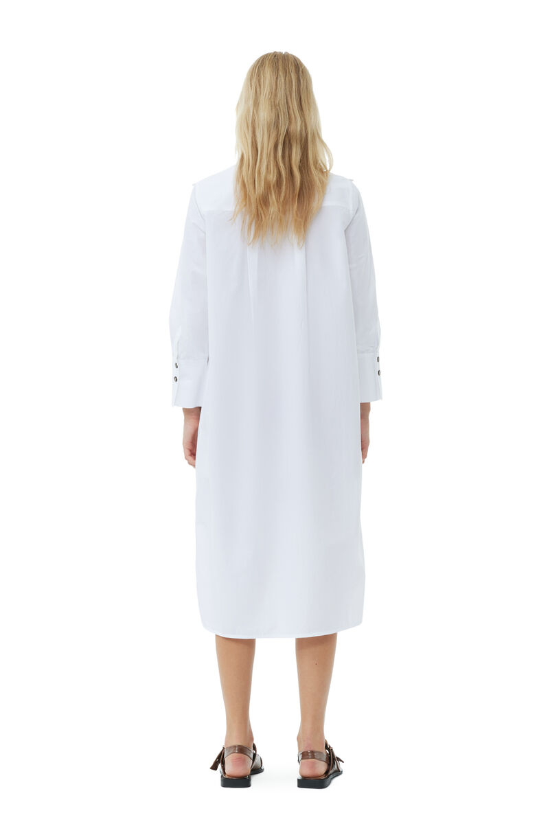 White Cotton Poplin Oversized Shirt Kleid, Cotton, in colour Bright White - 4 - GANNI