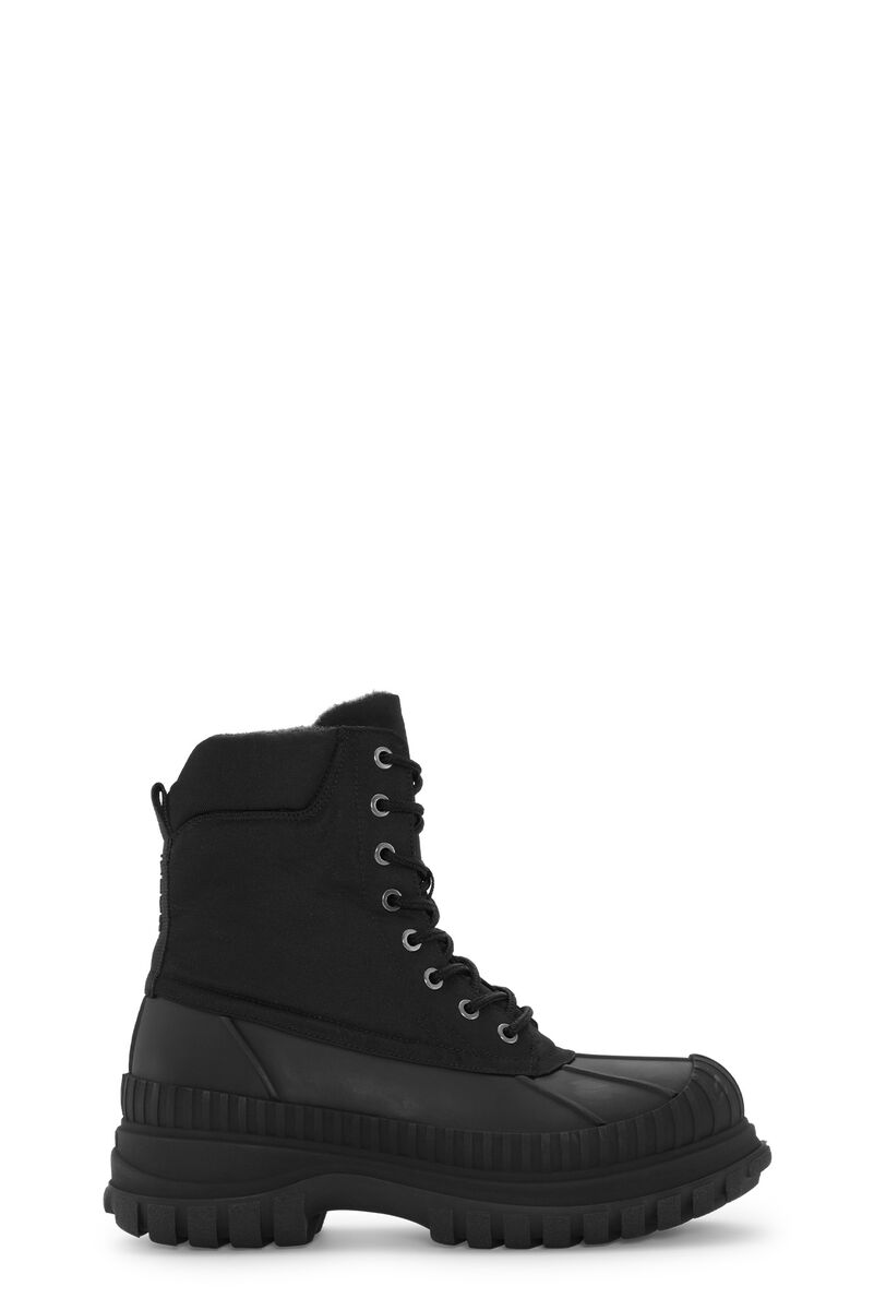 Black Outdoor Lace Up Boots, Polyester, in colour Black - 1 - GANNI