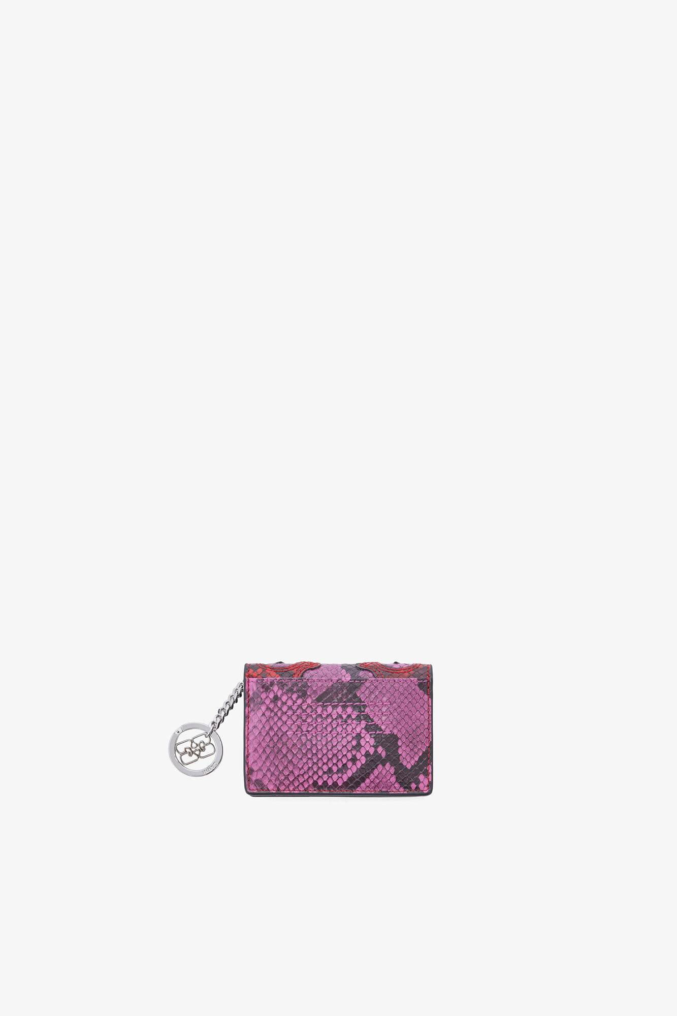 Bou Card Holder with Flap in Pink Snake, Recycled Polyester, in colour Raspberry Rose - 2 - GANNI