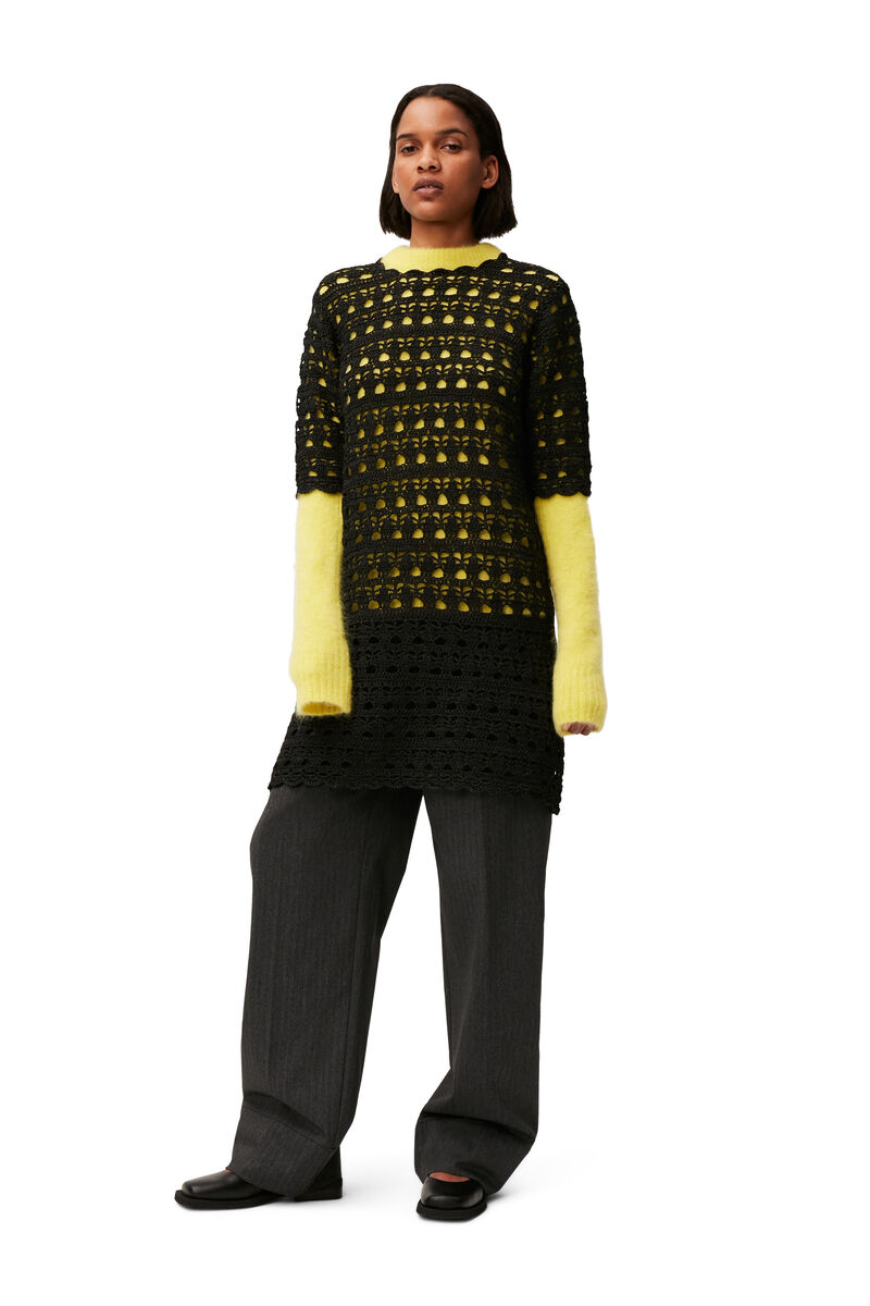 Crochet Open Back Mini Dress, Nylon, in colour Black - 6 - GANNI