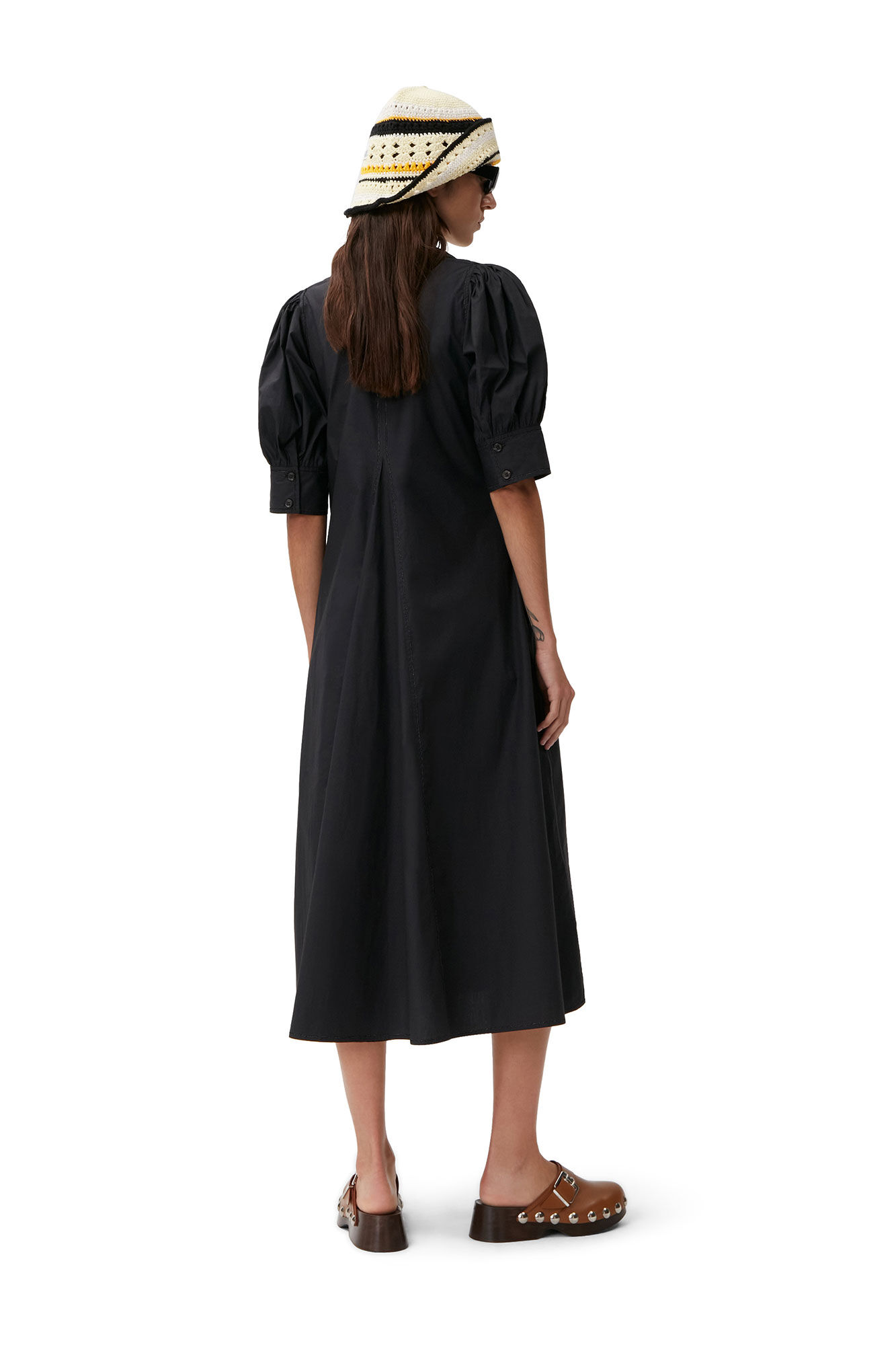 Poplin Midi Dress, Cotton, in colour Black - 2 - GANNI