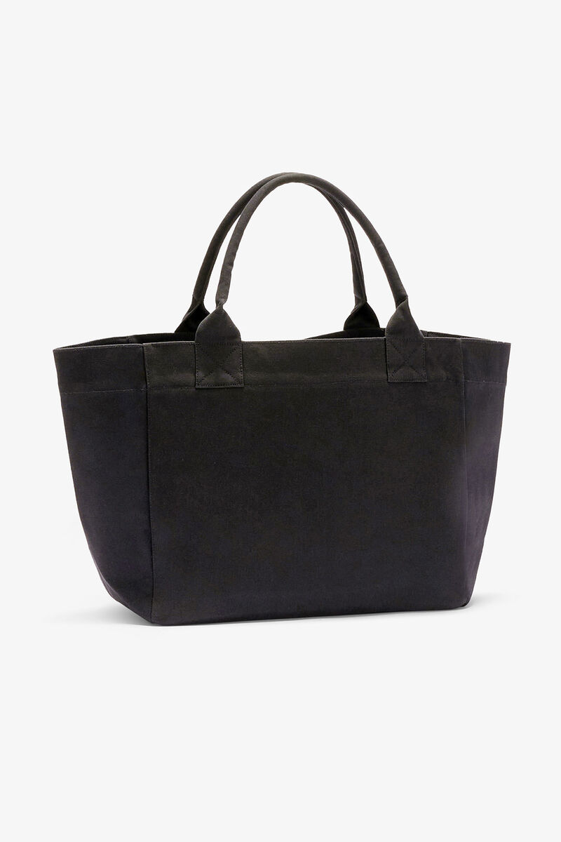 Black Medium Cherry Tote, Recycled Cotton, in colour Phantom - 2 - GANNI