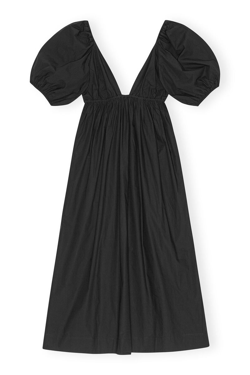 Black Cotton Poplin Long Kjole, Cotton, in colour Black - 1 - GANNI
