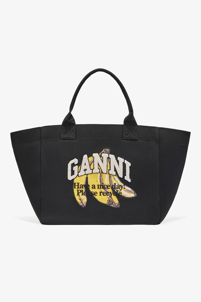 Black XXL Banana Print Tote, Black