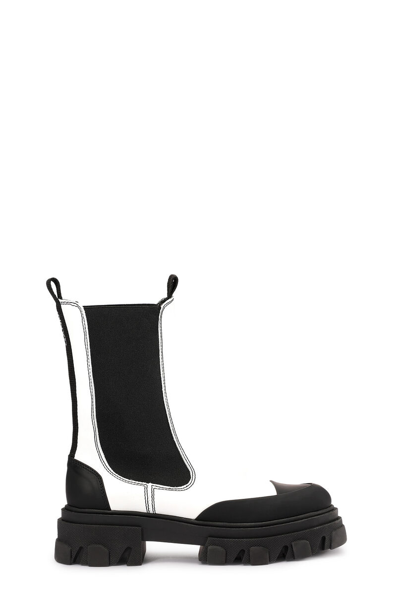 Mid Chelsea Boots, Leather, in colour Egret - 1 - GANNI