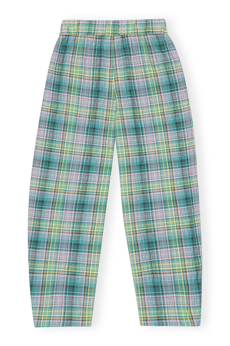 Seersucker Check Elasticated Trousers, Organic Cotton, in colour Lagoon - 2 - GANNI