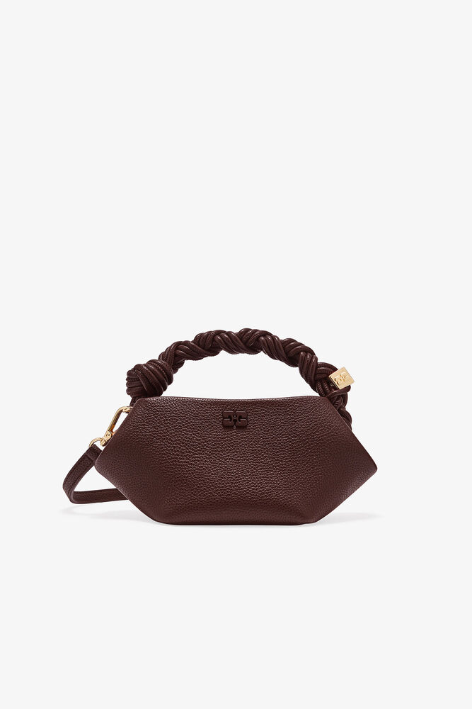 Brown Grained Mini GANNI Bou Bag, Chicory Coffee