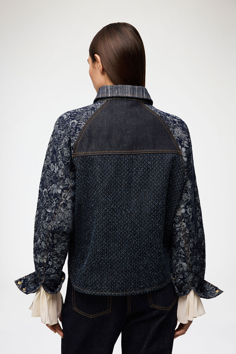 Shirt in Patchwork Denim, Organic Cotton, in colour Rinse - 3 - GANNI