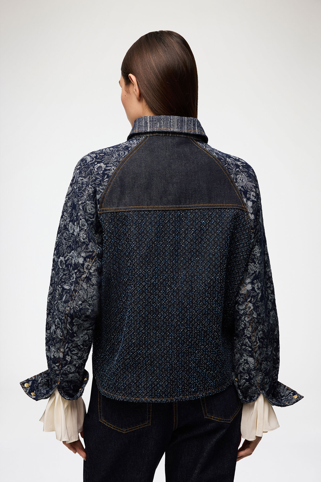 Shirt in Patchwork Denim, Organic Cotton, in colour Rinse - 3 - GANNI