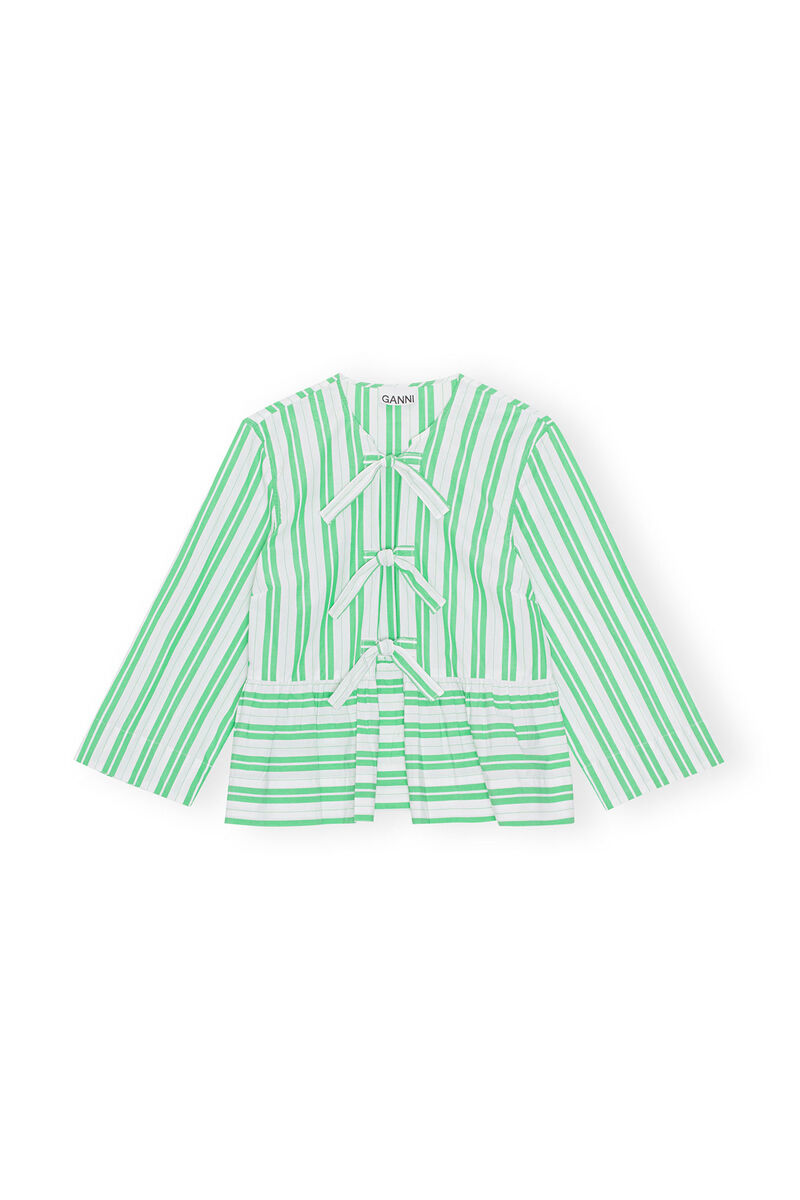 Striped Peplum Blouse , Cotton, in colour Kelly Green - 1 - GANNI