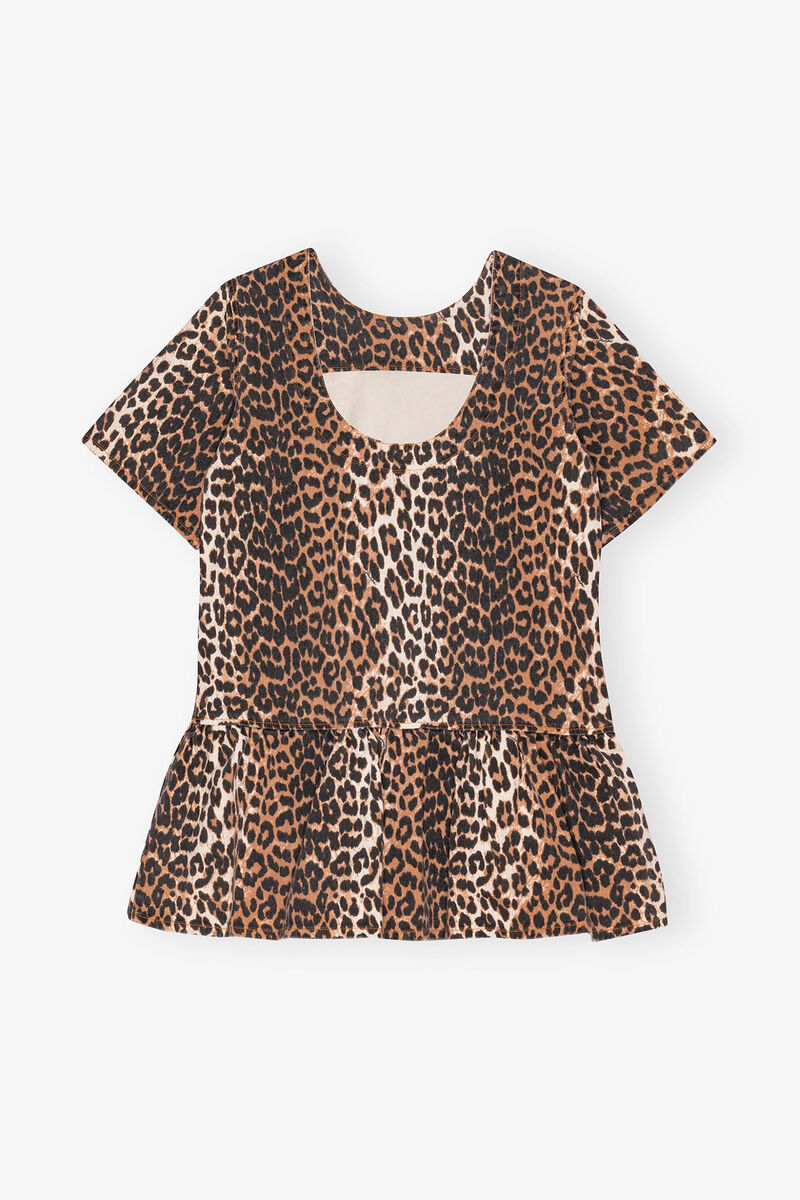 Leopard Open-back Mini Denim Kleid, Organic Cotton, in colour Leopard - 2 - GANNI