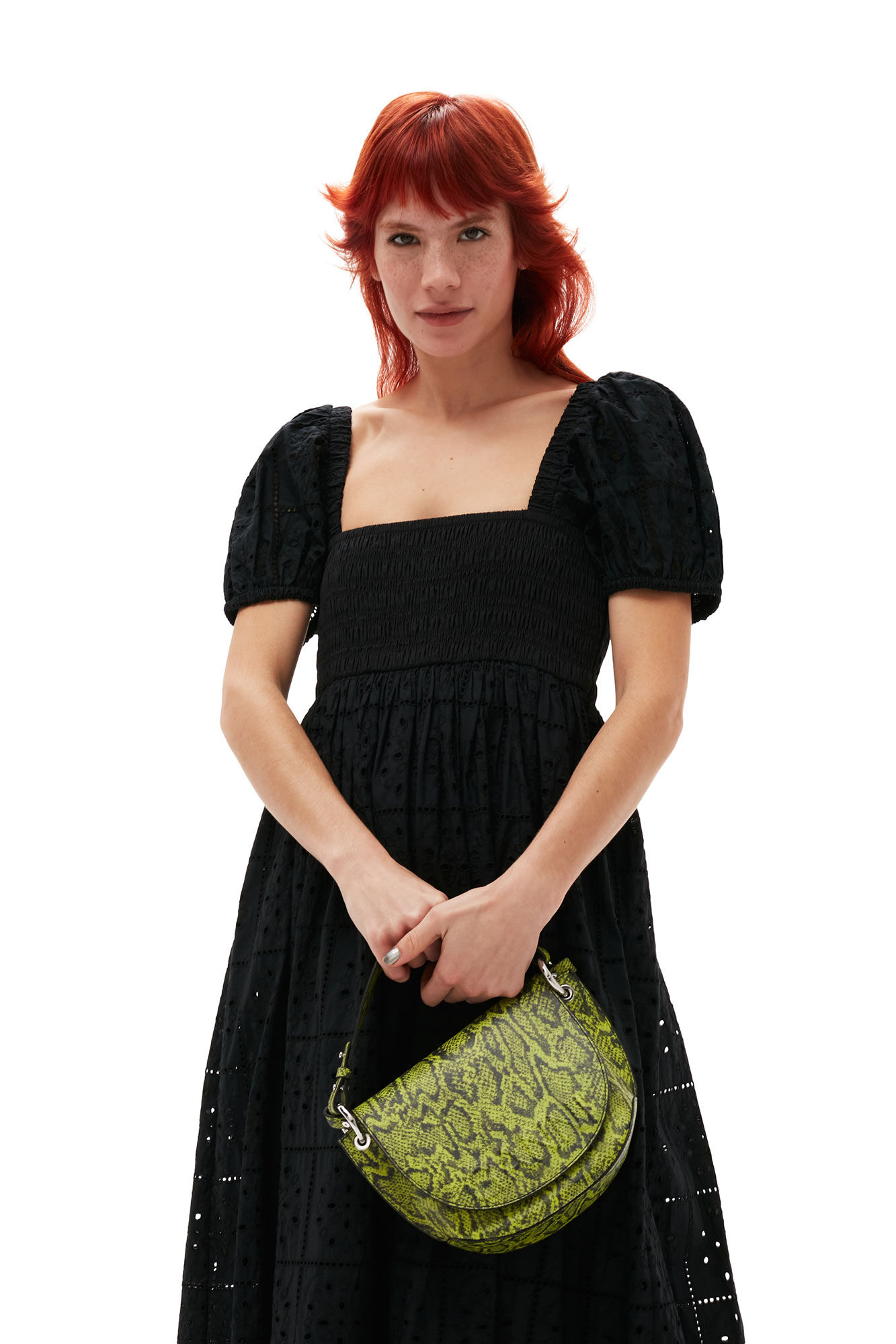 Broderie Anglaise Maxi Dress, Cotton, in colour Black - 3 - GANNI