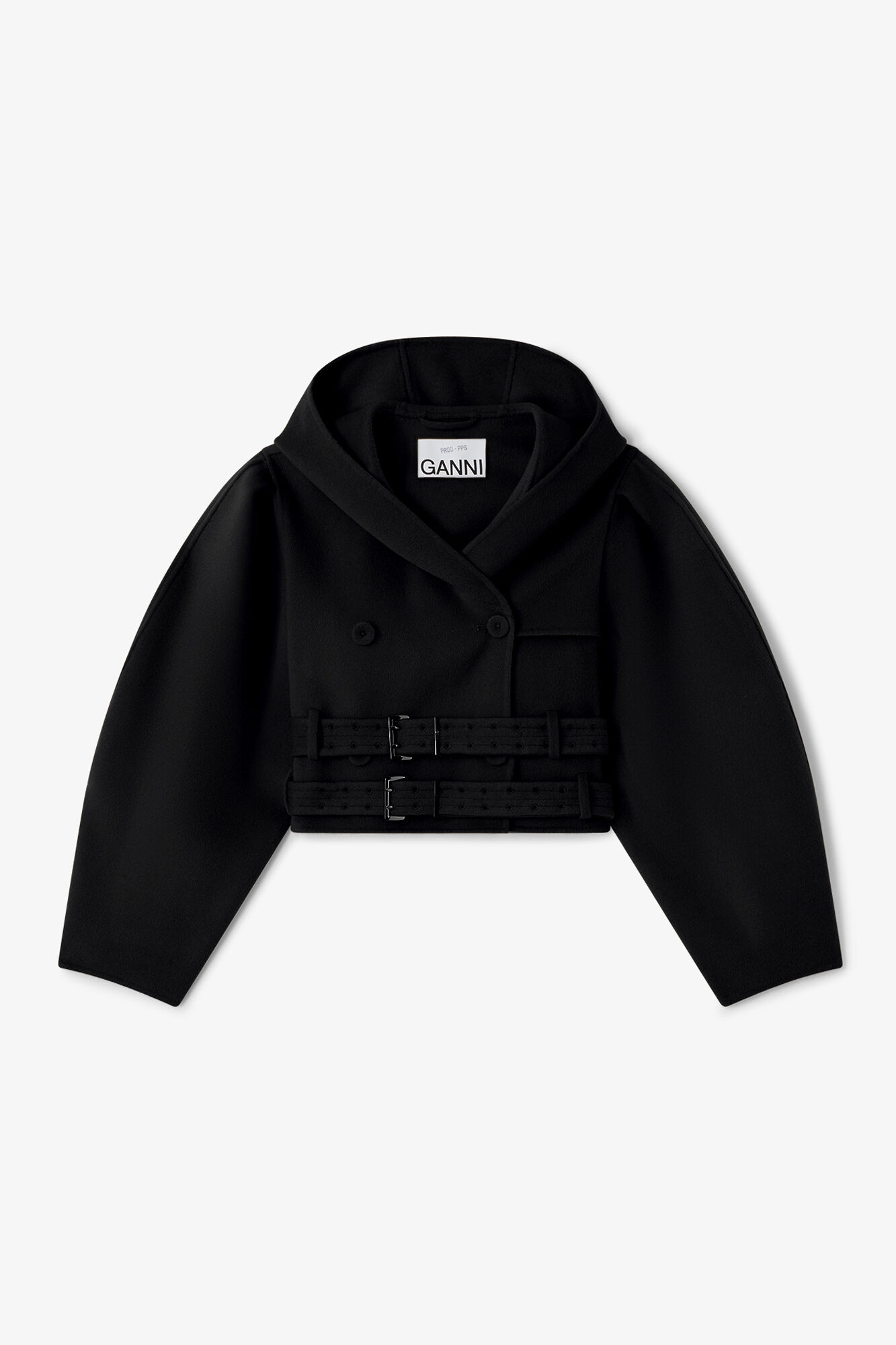 Jacket in Double-Faced Wool, Wool, in colour Black - 1 - GANNI