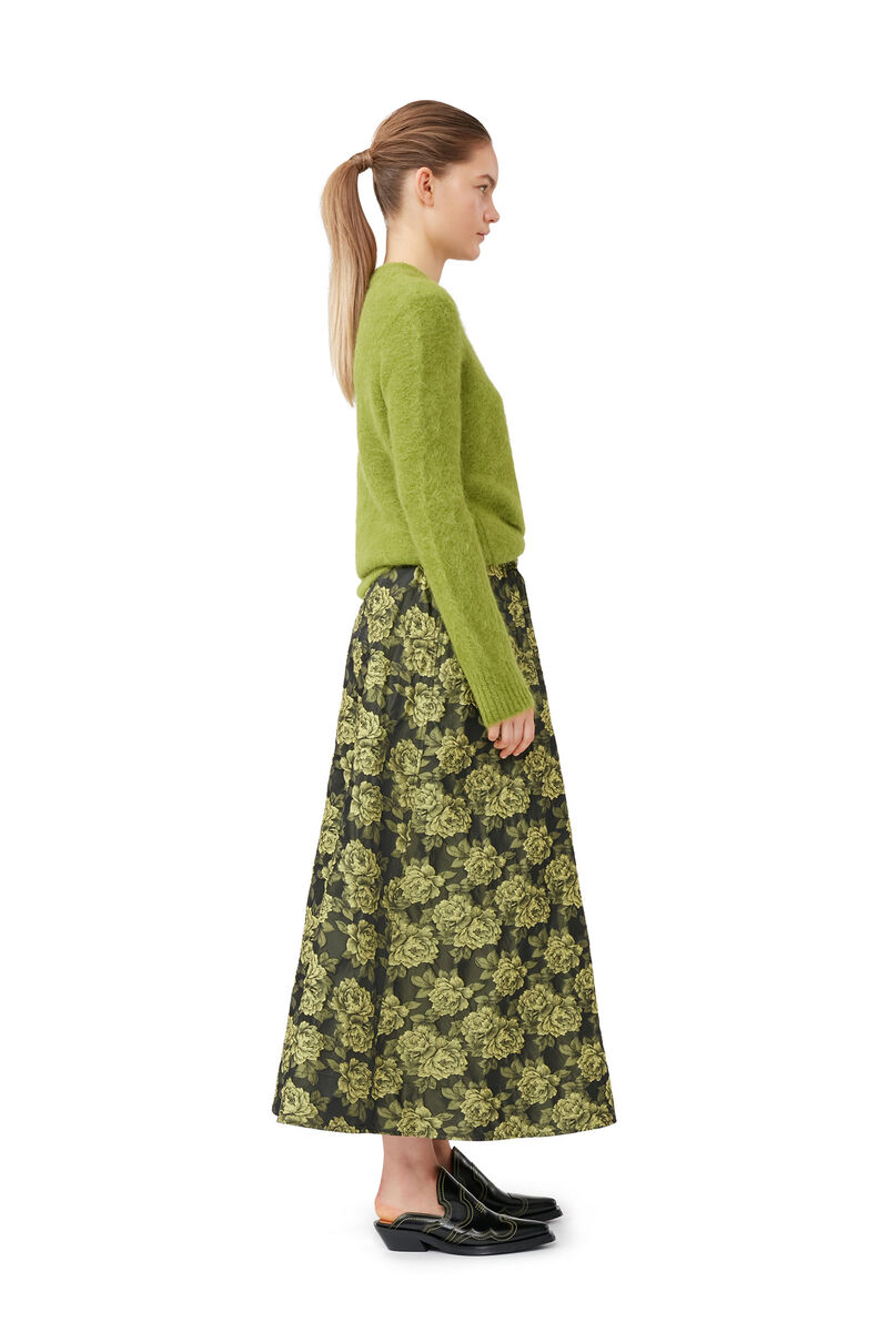 Flower Jacquard Suiting Maxi Skirt, Polyamide, in colour Lemon Zest - 6 - GANNI