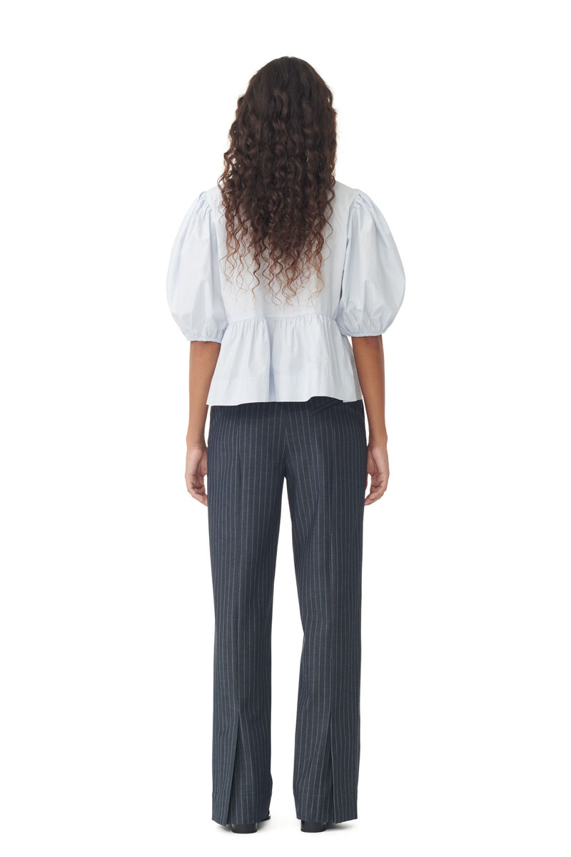 Pantalon Stretch Striped Mid Waist, Elastane, in colour Gray Pinstripe - 3 - GANNI