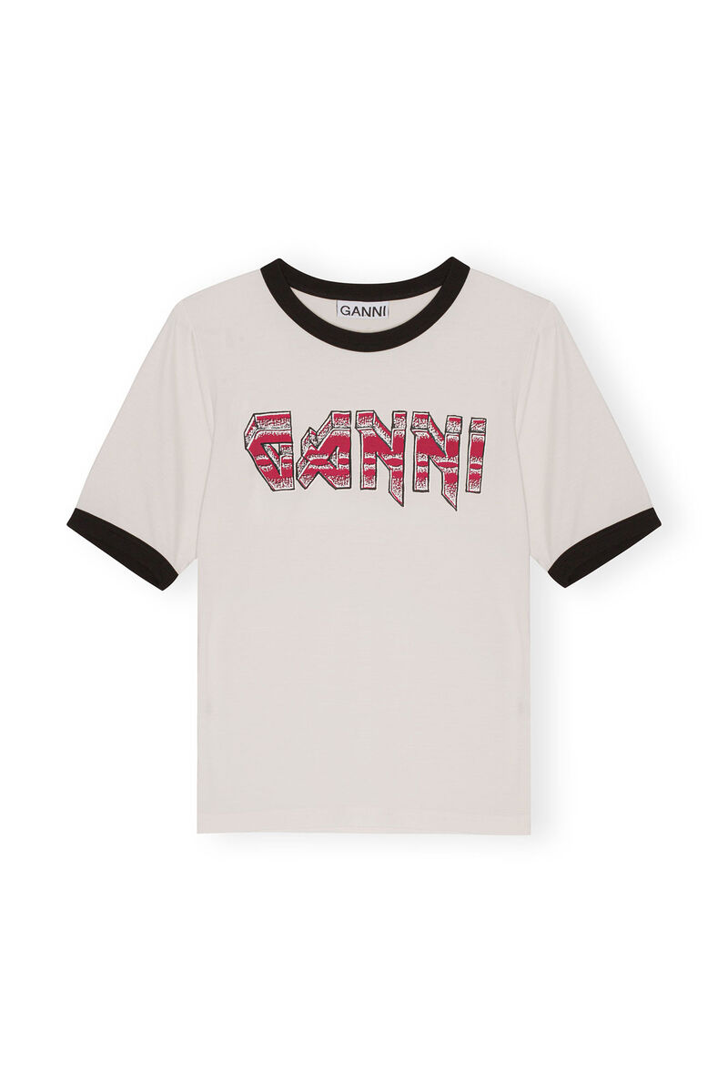 Tailliertes GANNI-T-Shirt, Elastane, in colour Egret - 1 - GANNI