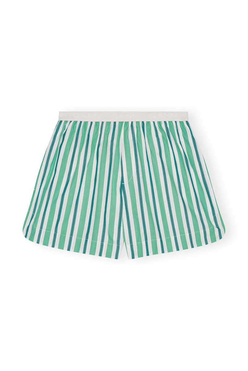 Green Striped Cotton Elasticated Shorts, Cotton, in colour Creme de Menthe - 1 - GANNI