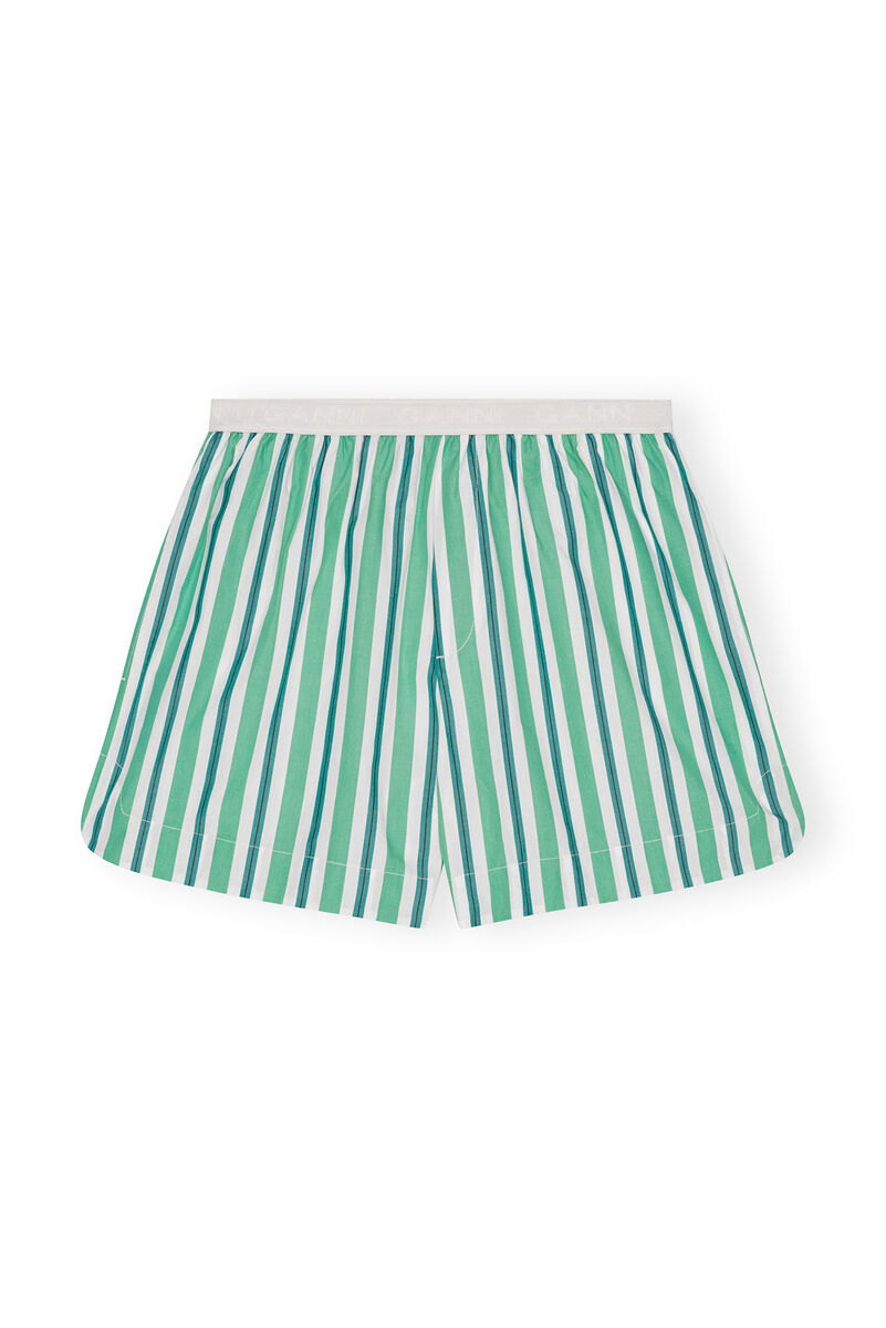 Creme de Menthe Green Striped Cotton Elasticated Shorts | GANNI 