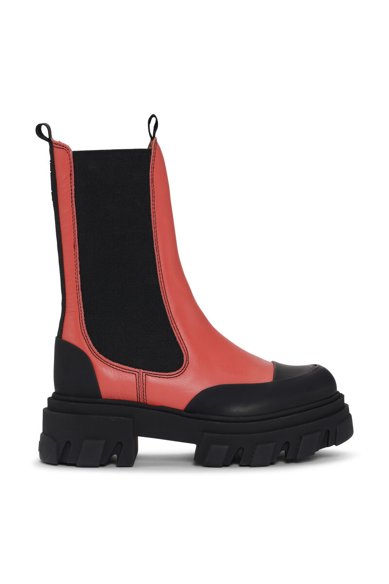 Mellanhöga Chelsea Boots med grova sulor, Leather, in colour Paprika - 1 - GANNI