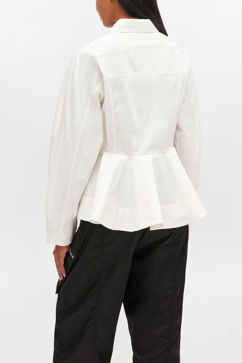 Ivory Peplum Shirt, Organic Cotton, in colour Egret - 3 - GANNI