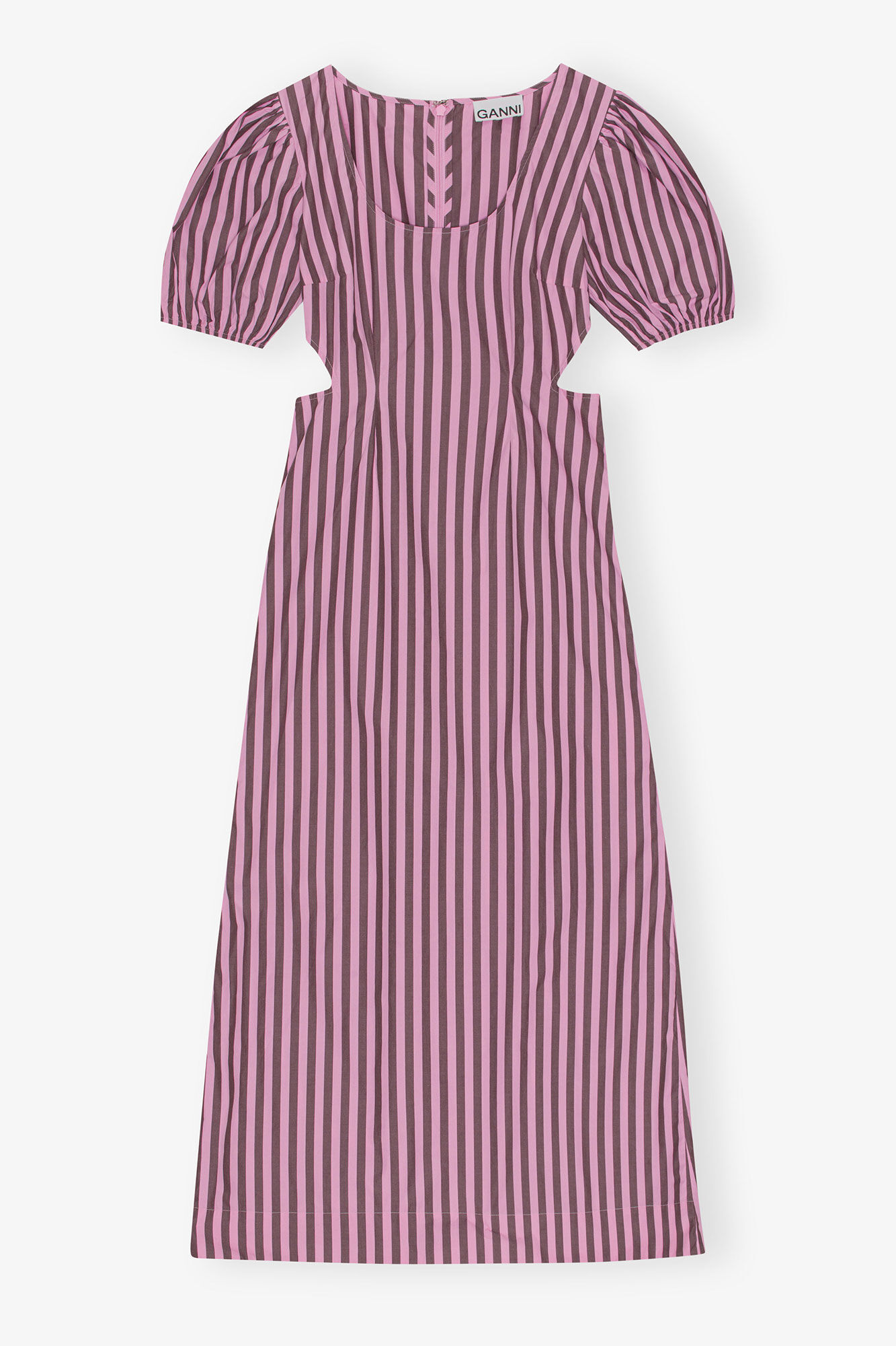 Randig bomullsklänning med cut-out, Cotton, in colour Bonbon - 1 - GANNI