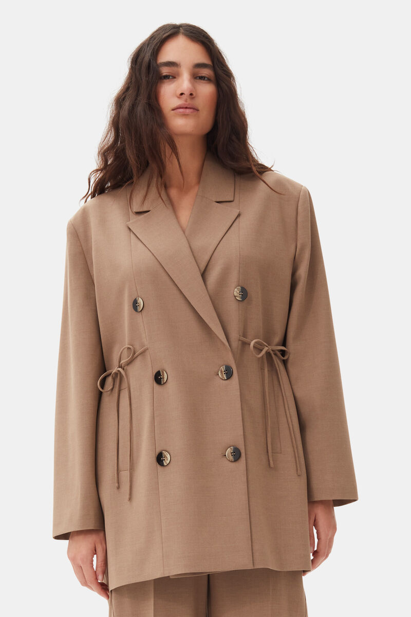 Brown Drapey Melange Oversized Blazer, Elastane, in colour Tiger's Eye - 1 - GANNI